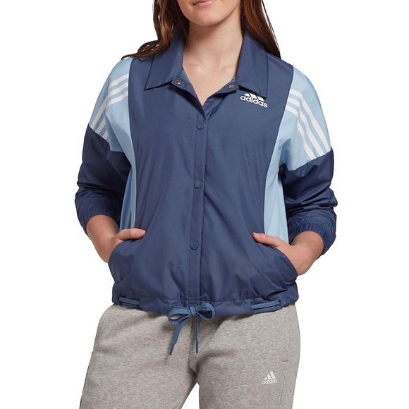 NWT Adidas Originals White 3-Stripes Coaches Jacket in Dual Blue Tones MSRP$65💙 - Picture 2 of 16